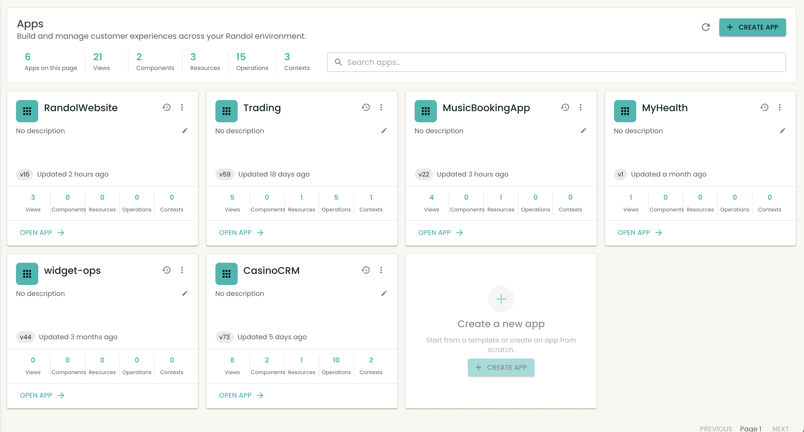 Applications view showing user interface and workflow context